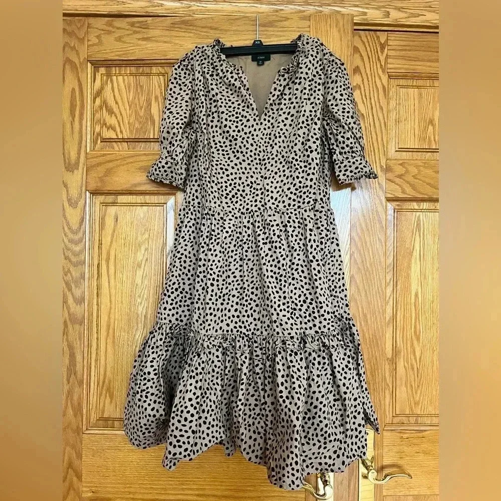 J. Crew - Ruffled Tiered Popover Leopard Dot Dress